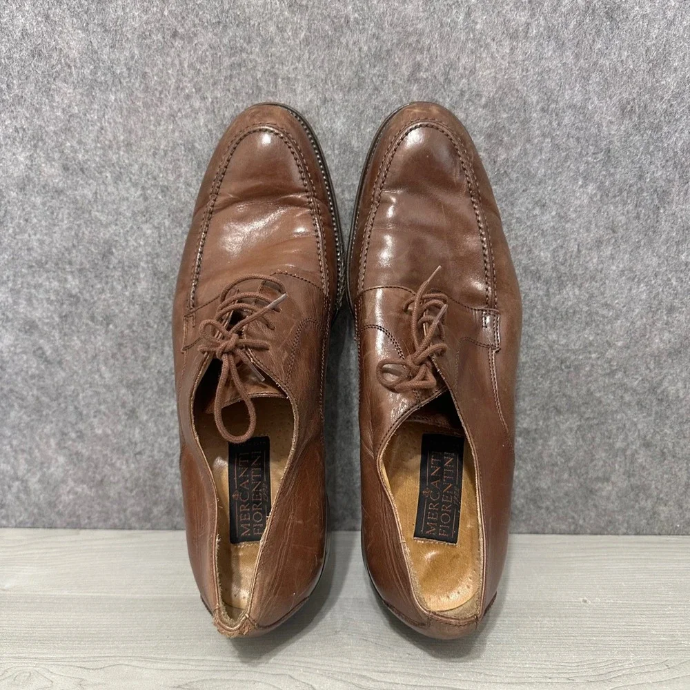 Mercanti Fiorentini Apron Toe Derby Mens 12 Brown Leather Dress Shoes 5559 Italy